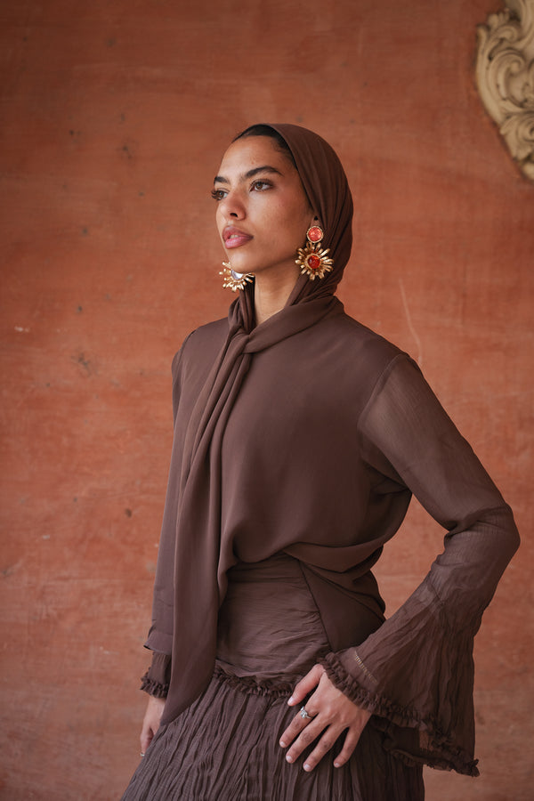 Crushed Chiffon Set in Brown
