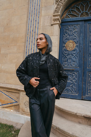 Sequin Bomber in Black