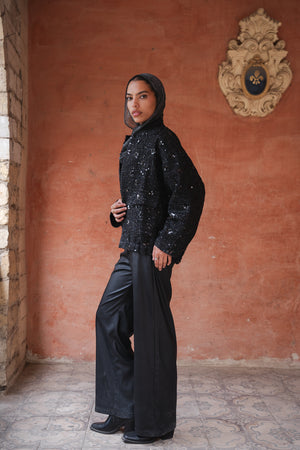Sequin Bomber in Black
