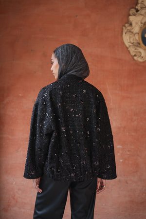 Sequin Bomber in Black