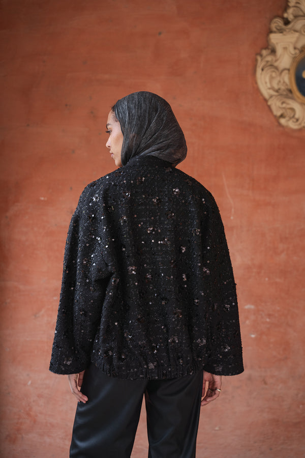 Sequin Bomber in Black