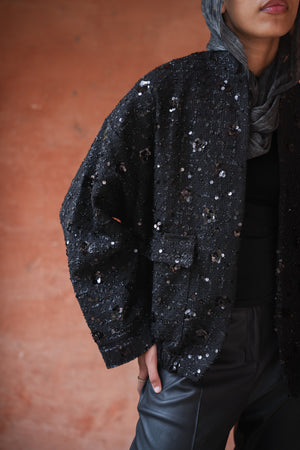 Sequin Bomber in Black