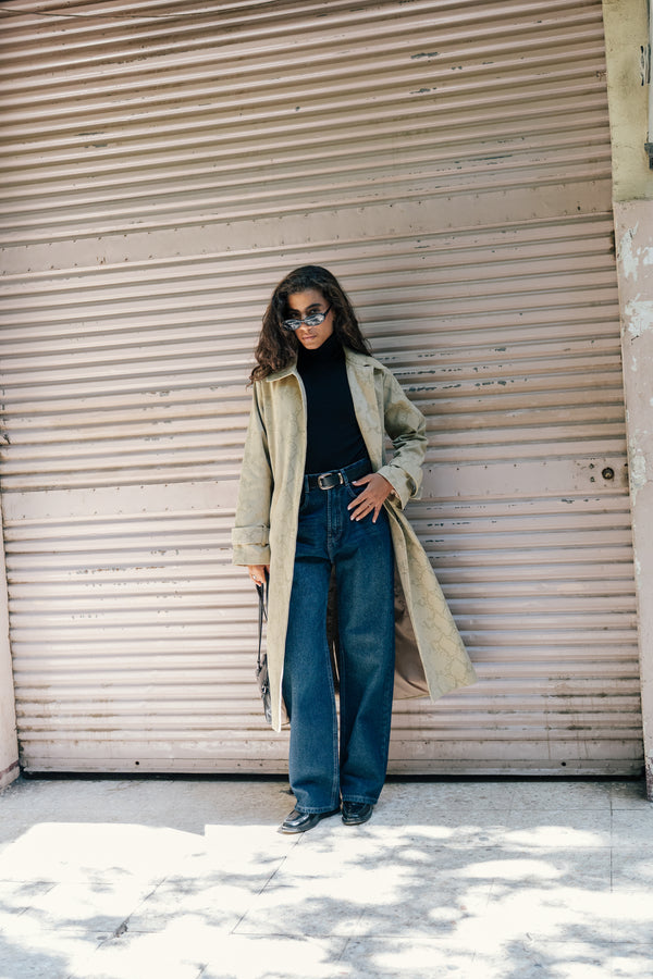 Gabardine Animal Print Coat in Green
