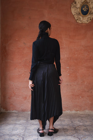 Pleated Satin Skirt in Black