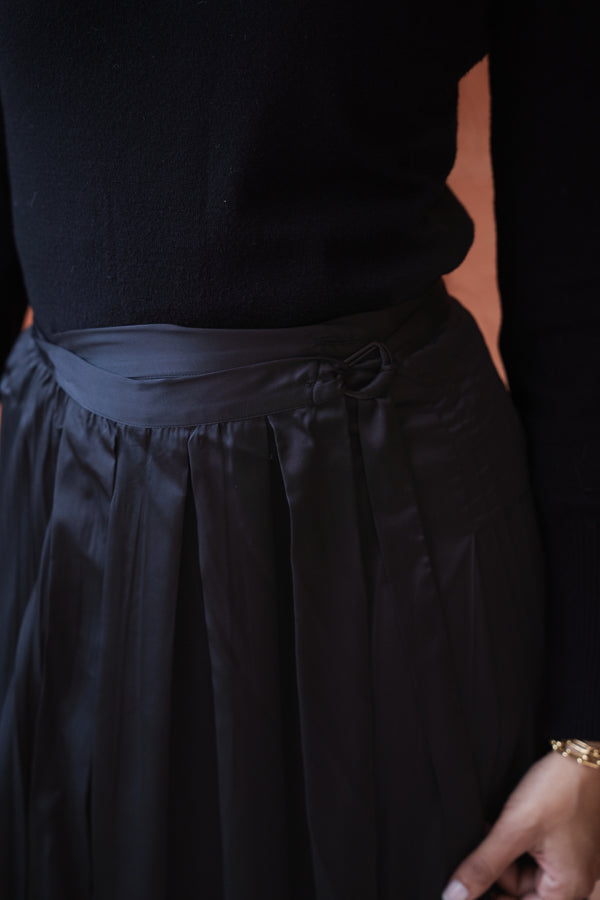 Pleated Satin Skirt in Black