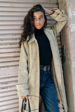 Gabardine Animal Print Coat in Green