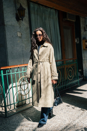 Gabardine Animal Print Coat in Green