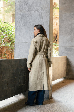 Gabardine Animal Print Coat in Green
