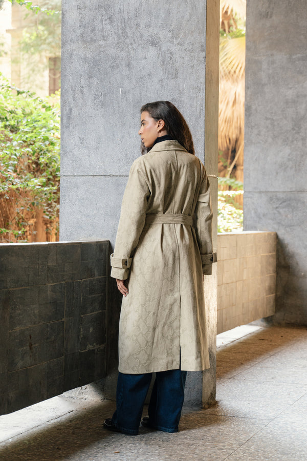 Gabardine Animal Print Coat in Green