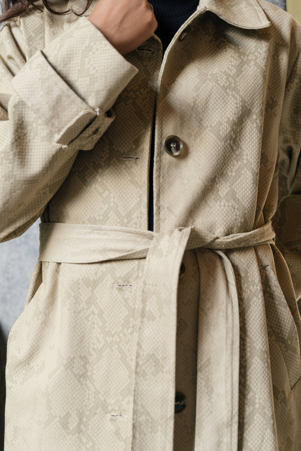 Gabardine Animal Print Coat in Green
