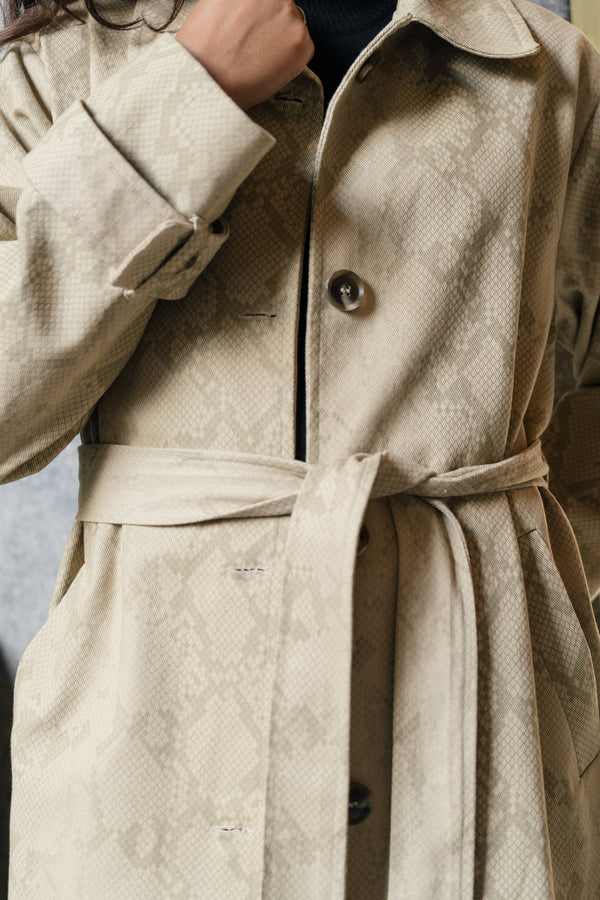 Gabardine Animal Print Coat in Green