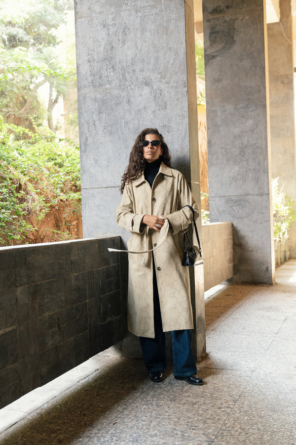 Gabardine Animal Print Coat in Green