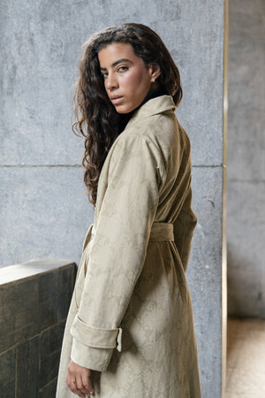 Gabardine Animal Print Coat in Green