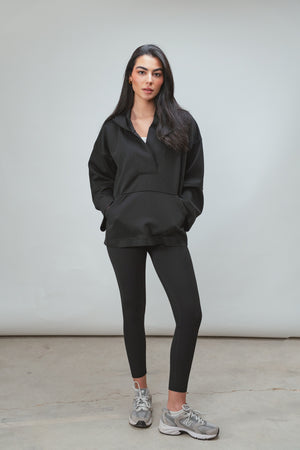 Ultra Soft V-Neck Hoodie in Black