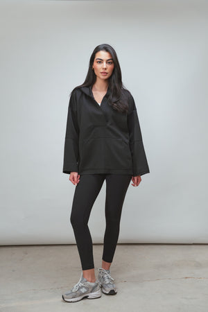 Ultra Soft V-Neck Hoodie in Black