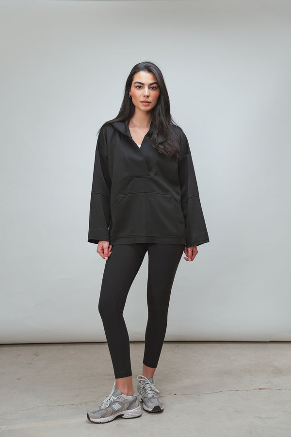 Ultra Soft V-Neck Hoodie in Black