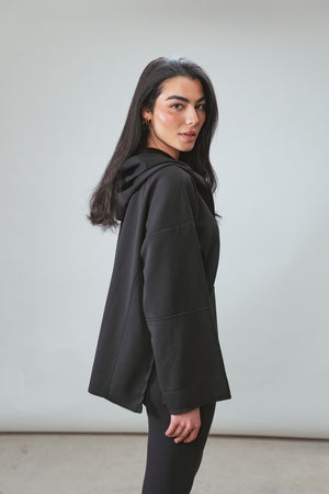 Ultra Soft V-Neck Hoodie in Black