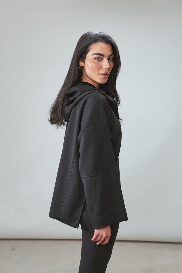 Ultra Soft V-Neck Hoodie in Black