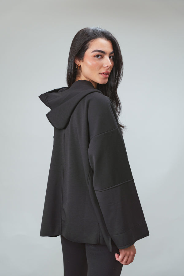 Ultra Soft V-Neck Hoodie in Black
