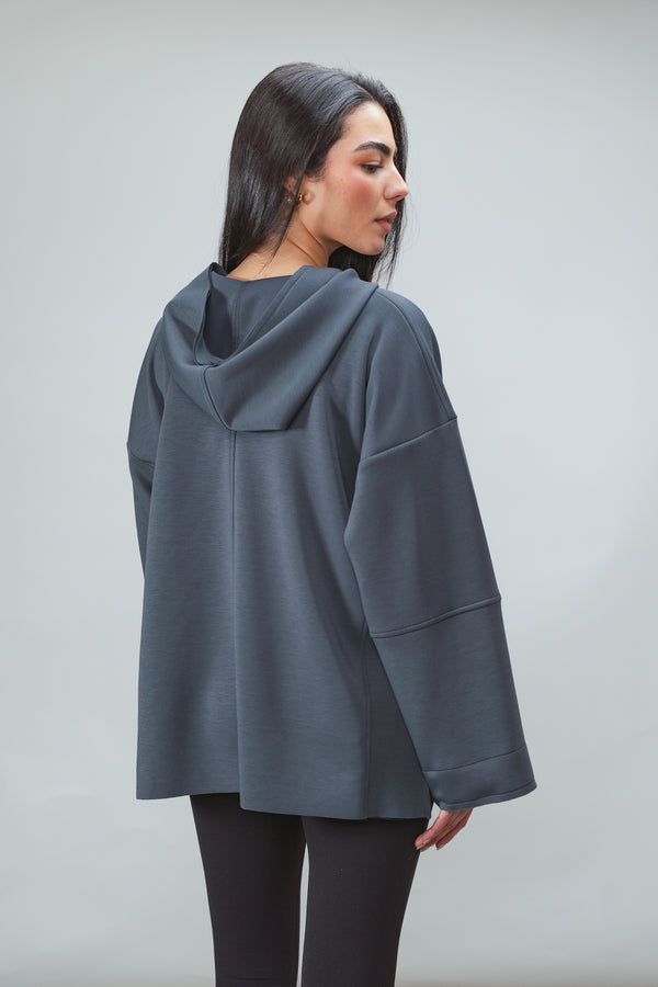 Ultra Soft V-Neck Hoodie in Steel Blue