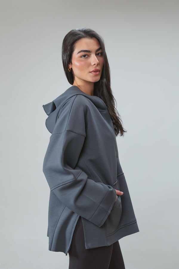 Ultra Soft V-Neck Hoodie in Steel Blue