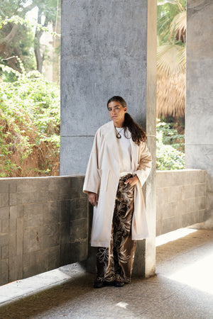 Embroidered Gabardine Pants in Brown