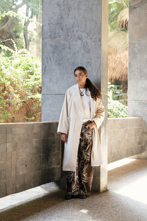 Embroidered Gabardine Pants in Brown