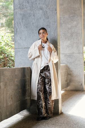 Embroidered Gabardine Pants in Brown