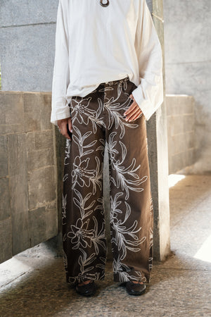 Embroidered Gabardine Pants in Brown