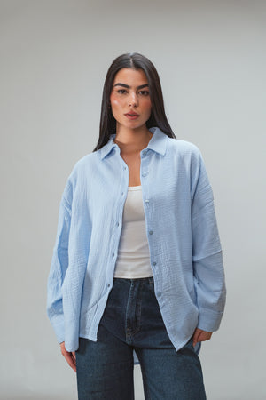 Cotton Muslin Shirt in Baby Blue