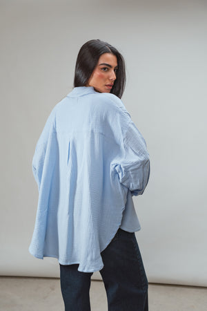 Cotton Muslin Shirt in Baby Blue