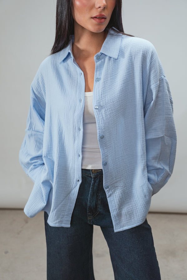 Cotton Muslin Shirt in Baby Blue