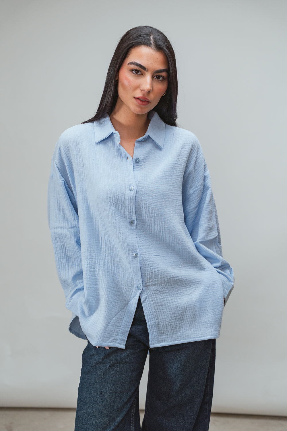 Cotton Muslin Shirt in Baby Blue