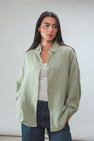 Cotton Muslin Shirt in Olive