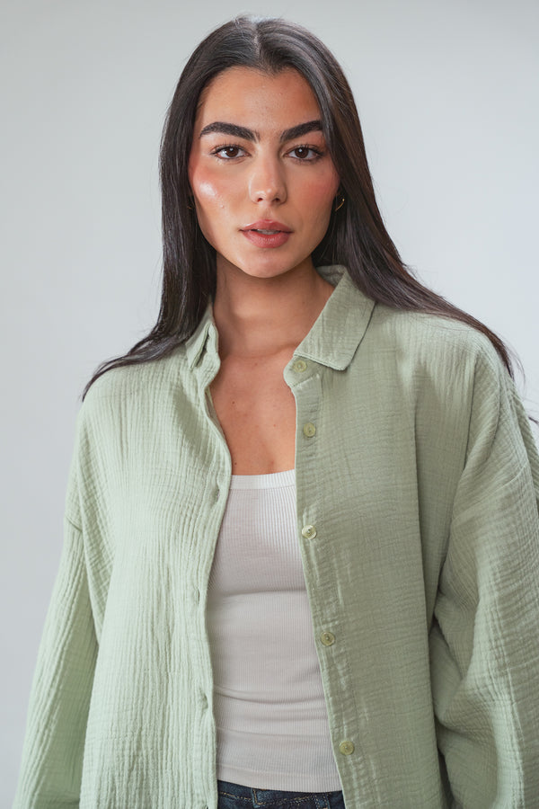 Cotton Muslin Shirt in Olive