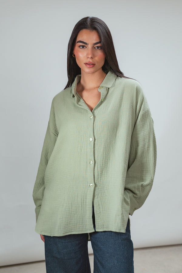 Cotton Muslin Shirt in Olive