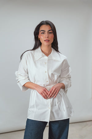 Belted Poplin Shirt in White