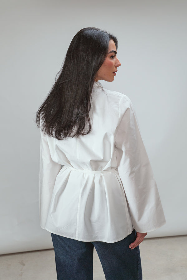 Belted Poplin Shirt in White