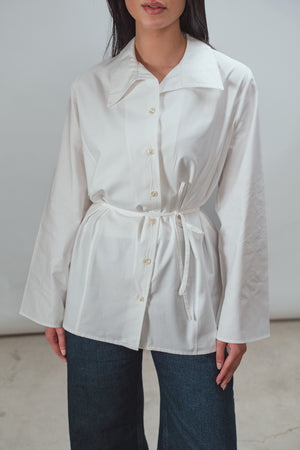 Belted Poplin Shirt in White