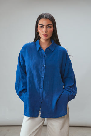 Cotton Muslin Shirt in Royal Blue