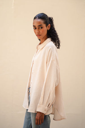 Cotton Muslin Shirt in Beige