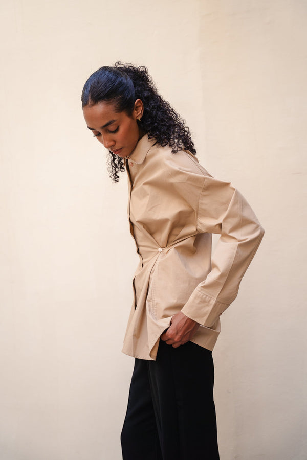 Buttoned Waist Shirt in Beige