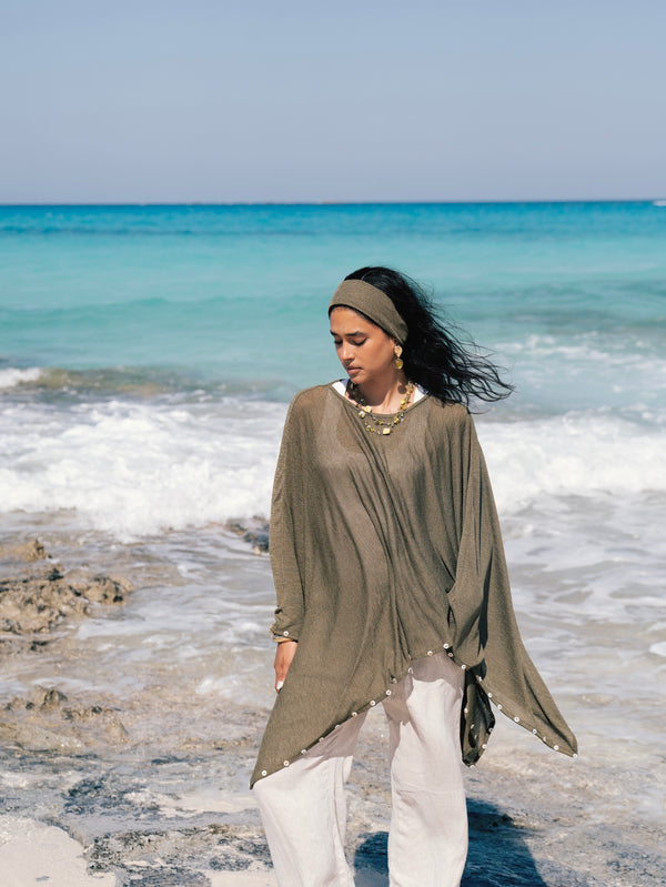 Studded Cape Top in Olive