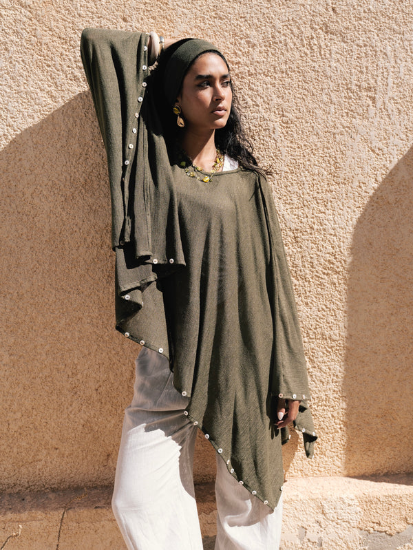 Studded Cape Top in Olive