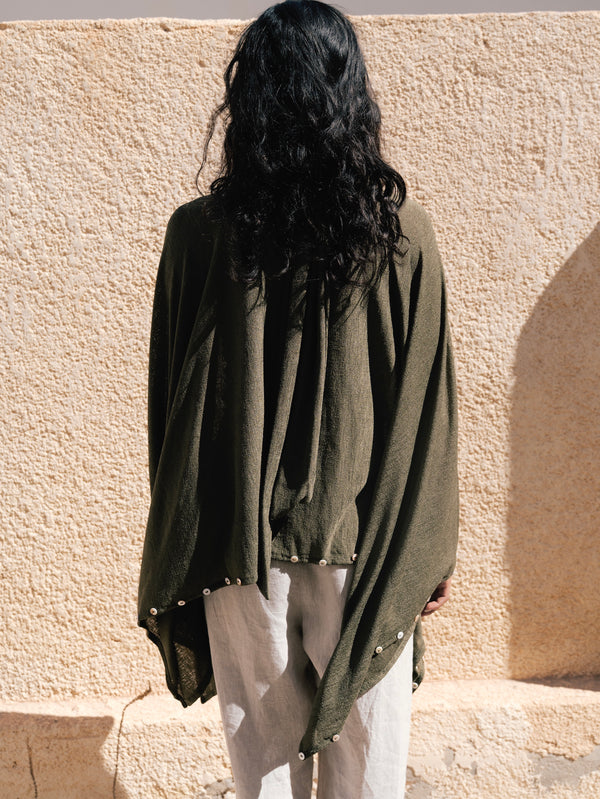 Studded Cape Top in Olive