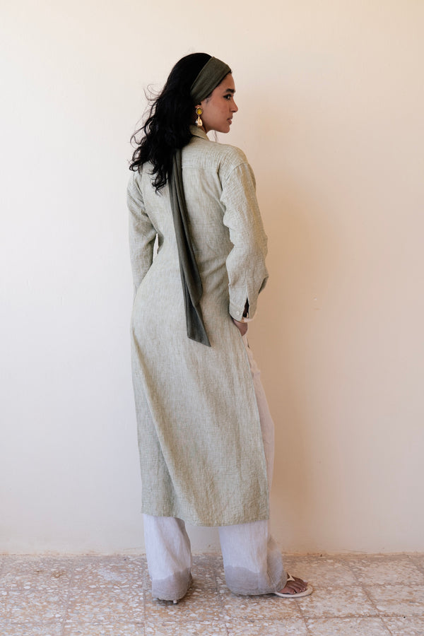Long Wrap Shirt in Olive