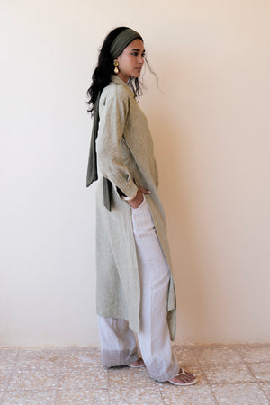 Long Wrap Shirt in Olive