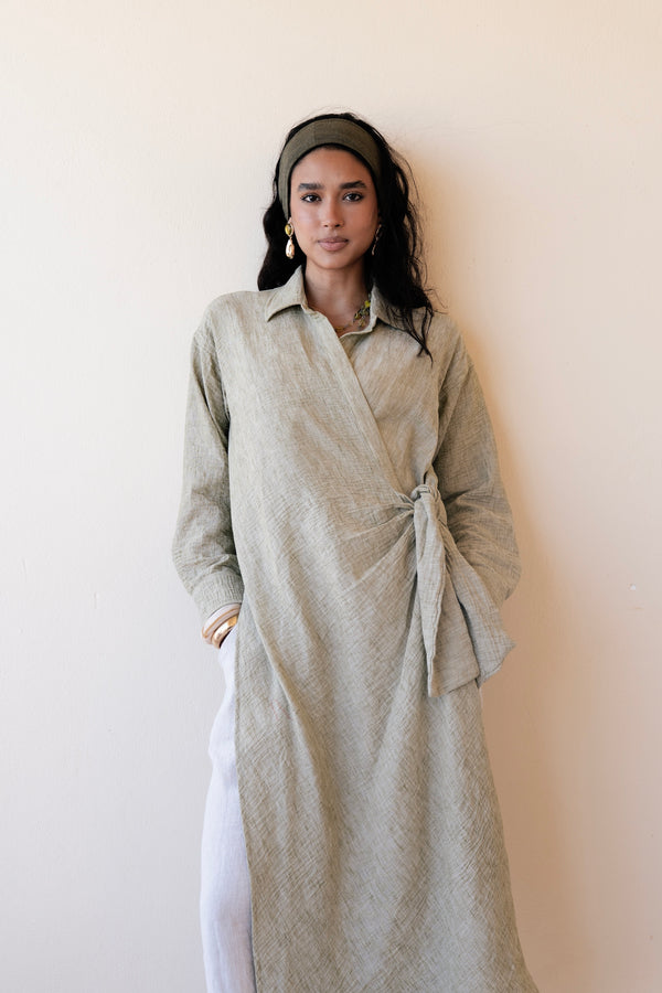 Long Wrap Shirt in Olive