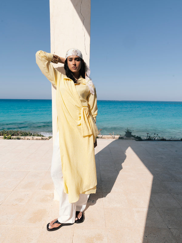 Long Wrap Shirt in Yellow