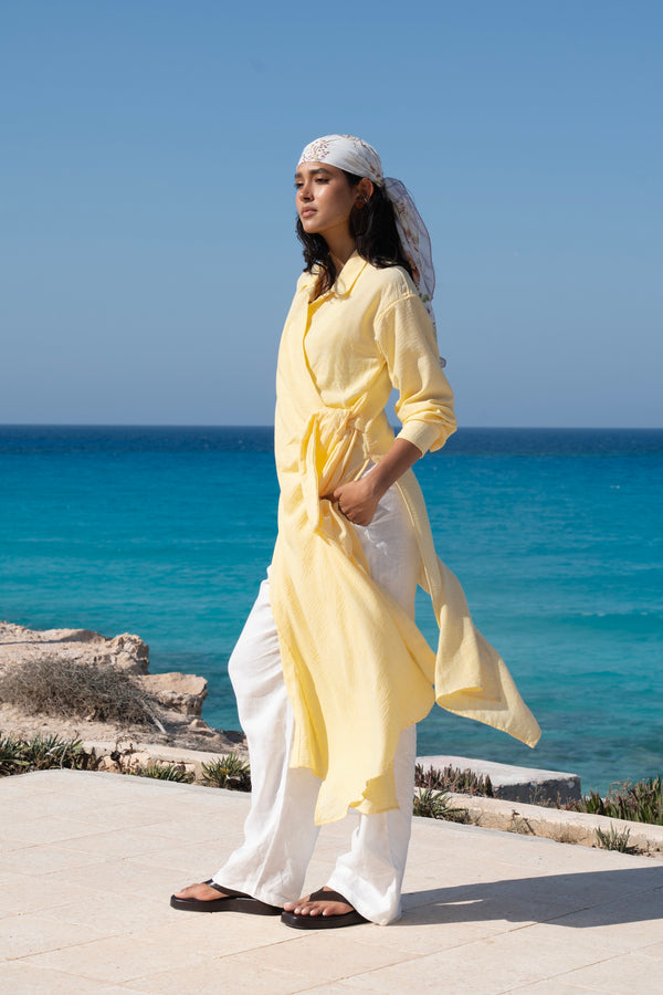 Long Wrap Shirt in Yellow